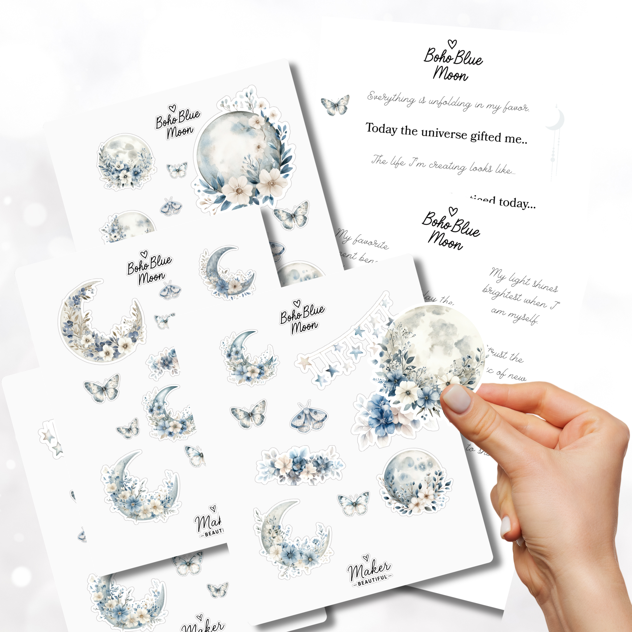 Blue Moon Collection- print and cut stickers and journal prompts
